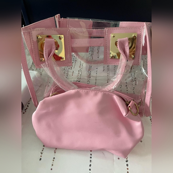Pink 2 in 1 Clear PVC Bag w/ Makeup Pouch - Picture 12 of 12